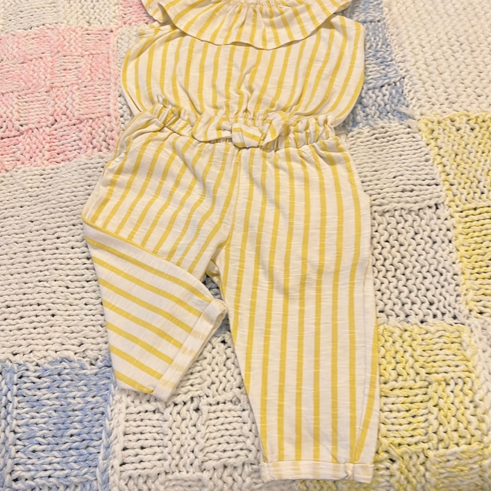 Precious 12 mo.Jessica Simpson,yellow/white stripes fabric w big collar, cute!👼